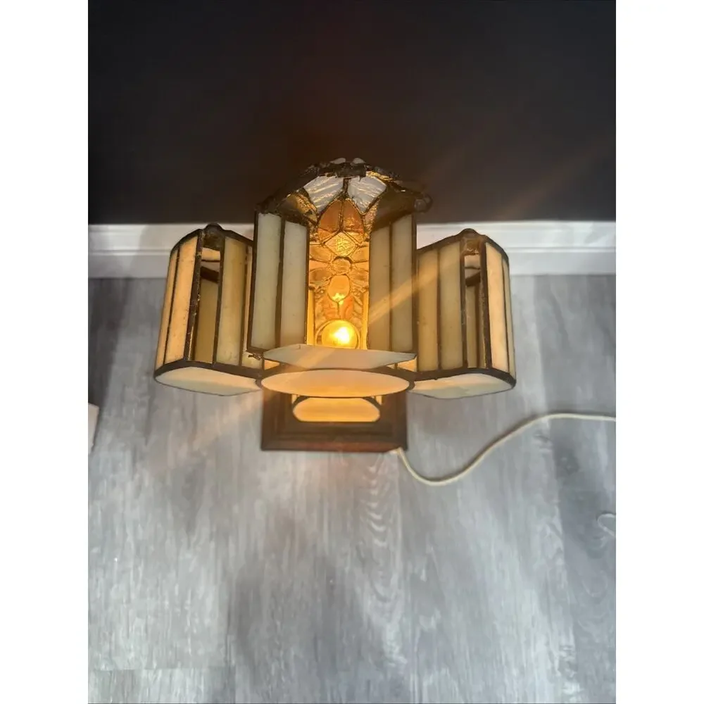 Tiffany Lighted Cross Tabletop Cross Stained Glass Desktop Christian 12x8x3” *